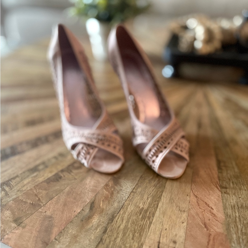 BCBGirls Pink Peep-Toe Heels with Decorative Bow